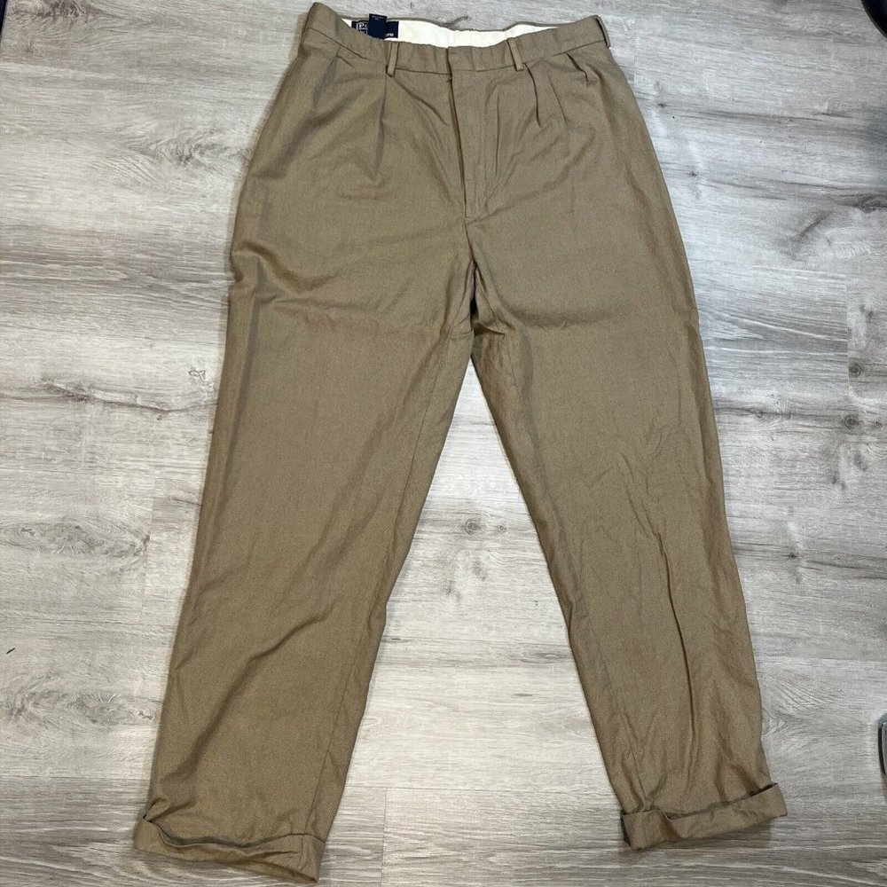Polo Ralph Lauren Mens 100% Cotton Pleated Dress Pants Brown Houndstooth • 36x32